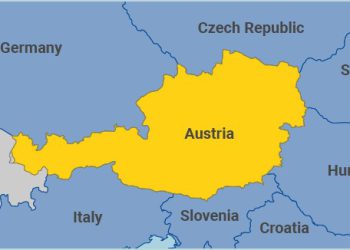 نقشه کشور اتریش در مرکز اروپا